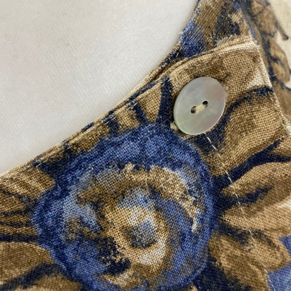 Vintage Tan Blue Linen Blend Floral Wrap Front Skirt - Picture 4 of 7